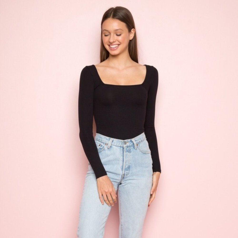 Brandy Melville Navy Blue Square Neck Long Sleeve